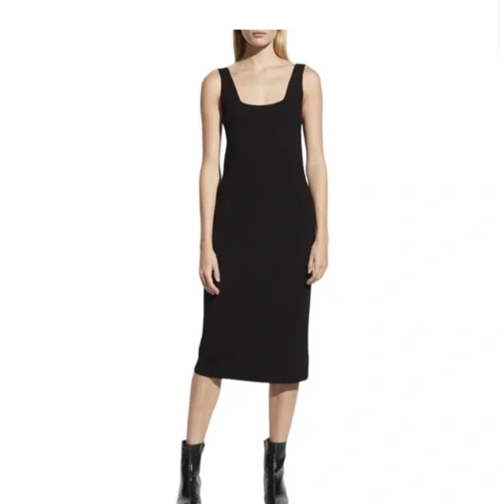 Vince wool blend lightweight fitted sleeveless midi dress XXS like new condition